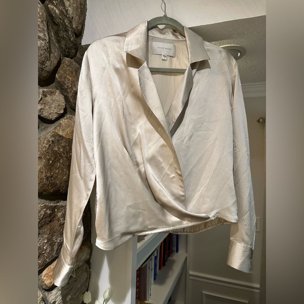 Brochu Walker $358 Mayes Silk Wrap Top - Champagne. Size S. - Picture 3 of 13